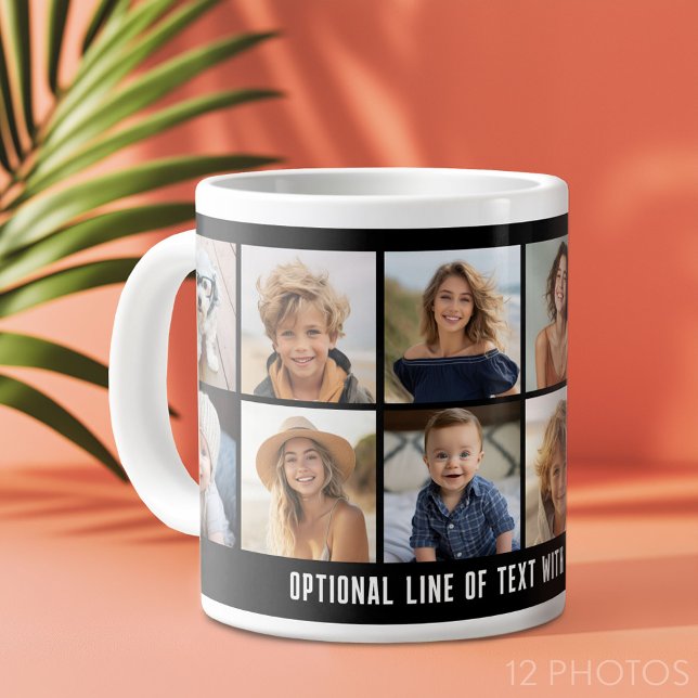 Grande Tasse 12 Grille de collage photo - Zone de texte - noir  (Custom Photo Collage Mug)