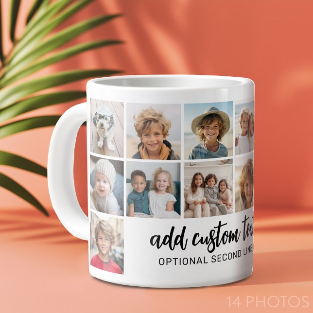 Grande Tasse 14 Grille de collage photo - 2 Zones de texte - no (14 photo personalized coffee mug)