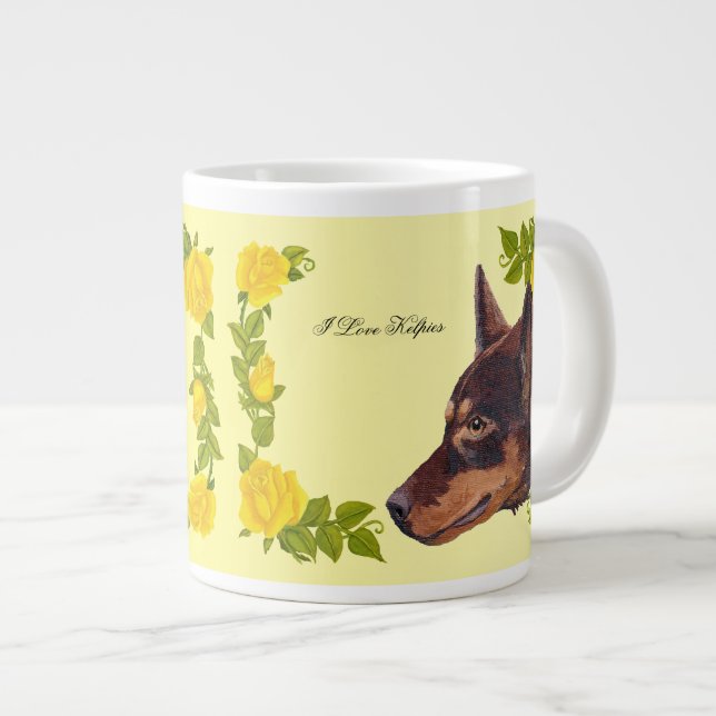 Grande Tasse 1 rouge, 1 Kelpie australien noir sur les roses (Devant droit)