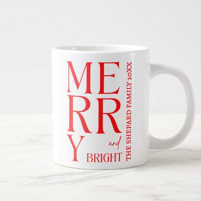 Grande Tasse 2025 Modern Merry and Bright Red Pink Christmas (Droite)