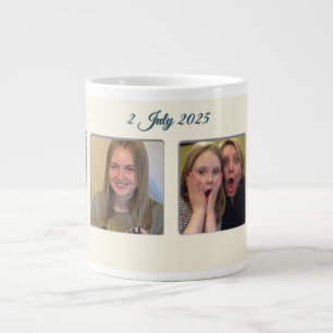 Grande Tasse 21e Anniversaire crème bleu fleur amande