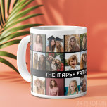 Grande Tasse 24 Photo Collage avec nom de famille Date noir<br><div class="desc">Une grille photo 24 avec beaucoup de place pour de nombreuses photos et du texte personnalisé. Ajoutez vos photos préférées à ce modèle amusant. Vous pouvez utiliser des photos carrés ou n'importe quelle photo pour cette grille. Pour obtenir de meilleurs résultats, recadrez vos photos en carré avant de les télécharger....</div>