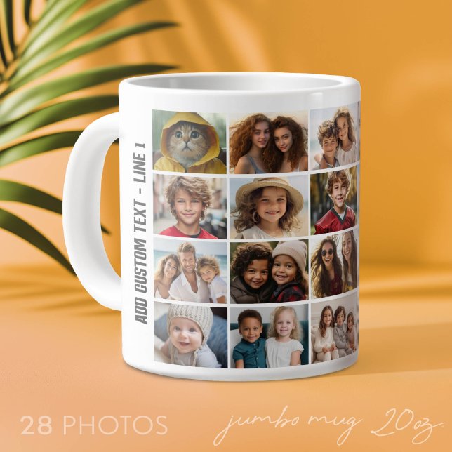 Grande Tasse 28 Grille de collage photo - Texte de script - noi (Custom Photo Mug with Lots of Photos and 2 Lines of Text on Each Side)