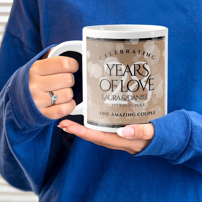 Grande Tasse 28e anniversaire du Mariage de lin élégant (28th Wedding Anniversary Jumbo Coffee Mug Cover Photo.)