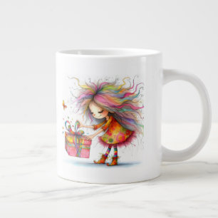 Grande Tasse * 2 Coloré Fille de Noël Fantaisiste Cadeau AP97