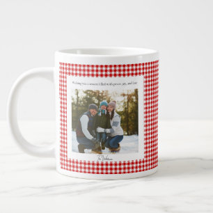 Grande Tasse 2 Photo à carreaux rouges rustique monogramme Noël