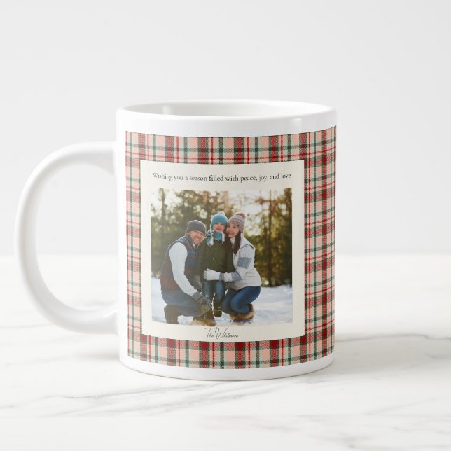 Grande Tasse 2 Photo Rustique Monogramme Noël Vert Rouge à Carr (Gauche)