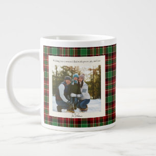 Grande Tasse 2 Photo Vert Rouge Carreaux Rustique Monogramme No