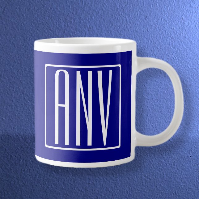 Grande Tasse 3 Initiales Monogramme | Bleu et blanc de la marin (Créateur téléchargé)