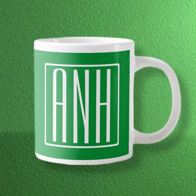 Grande Tasse 3 Initiales Monogramme | Vert et blanc (Créateur téléchargé)