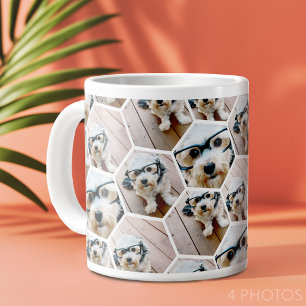 Grande Tasse 4 photos en collage - motif hexagonal funky