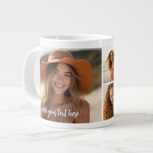 Grande Tasse 5 Photo Collage - Mod Minimal avec texte de script (Devant gauche)