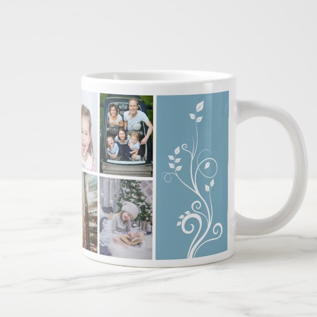 Grande Tasse 6 Photo Collage Foliage Blue Christmas Family (Droite)