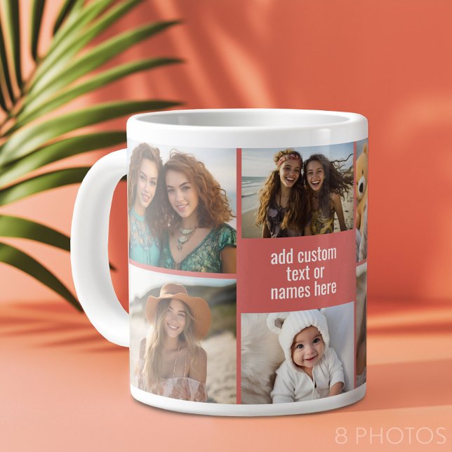 Grande Tasse 8 photo Collage minimaliste - Rose et grille blanc (Custom Photo Collage Mug)