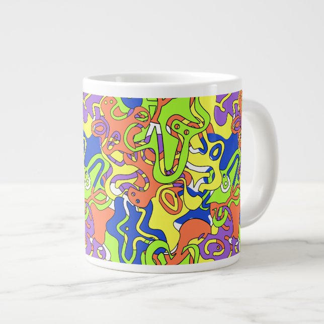 Grande Tasse Abstract Neon Doodle Maze Pattern (Devant droit)