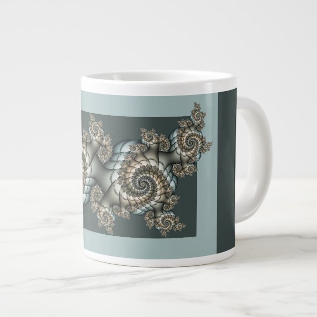 Grande Tasse Abstrait Beige clair Bleu Fractal Art Spirales (Devant droit)