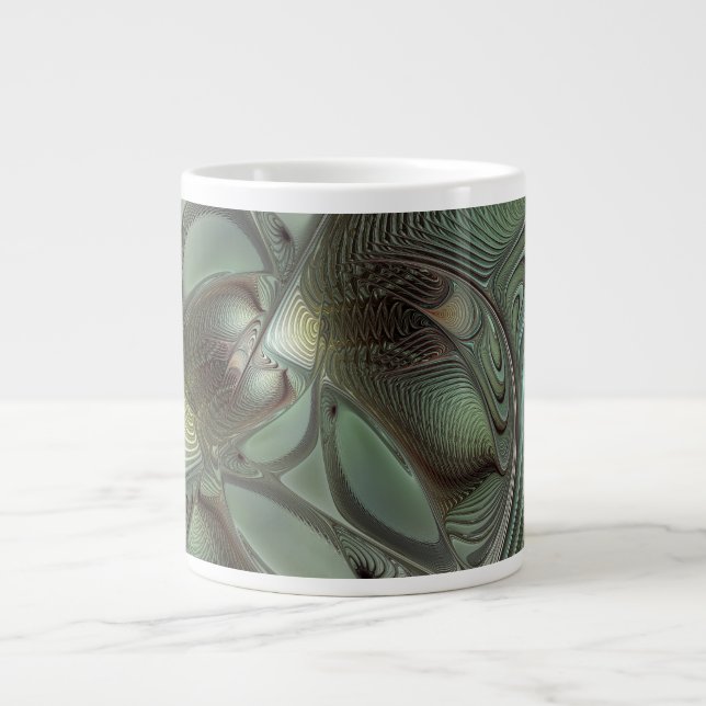 Grande Tasse Abstrait Olive Sage Green Grey Fractal Art Imagina (Devant)