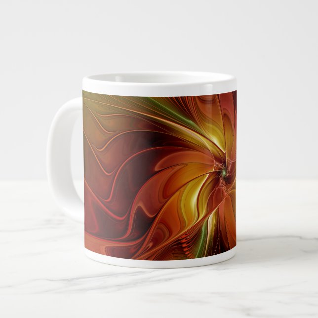Grande Tasse Abstrait Rouge Orange Brown Vert Fractal Art Flowe (Devant gauche)