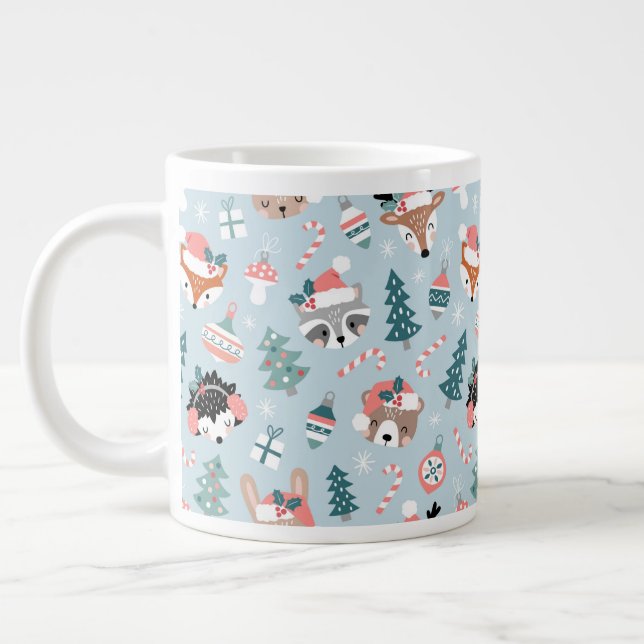 Grande Tasse Adorable Bois Noël Animal Visages Motif (Gauche)