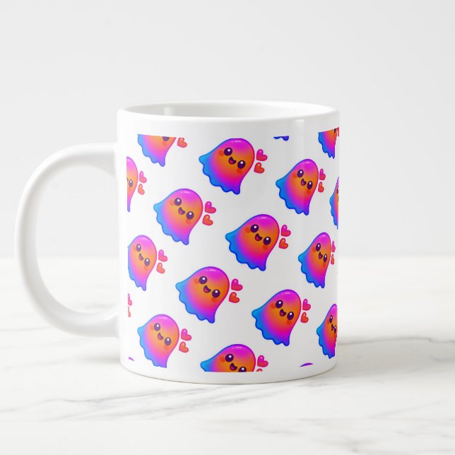 Grande Tasse Adorable Neon Kawaii Ghost avec Gradient et (Gauche)