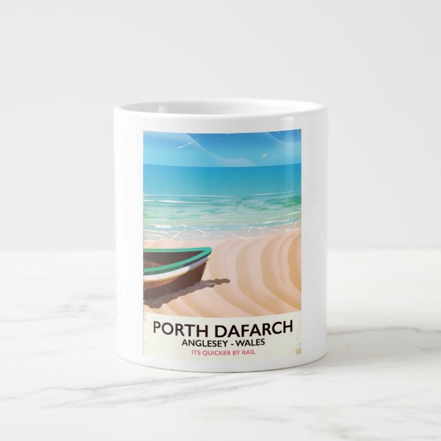 Grande Tasse Affiche de la plage galloise de Porth Dafarch, Ang (Devant)