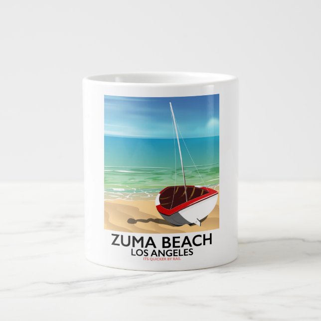 Grande Tasse Affiche de plage de Zuma Beach LA Rail (Devant)