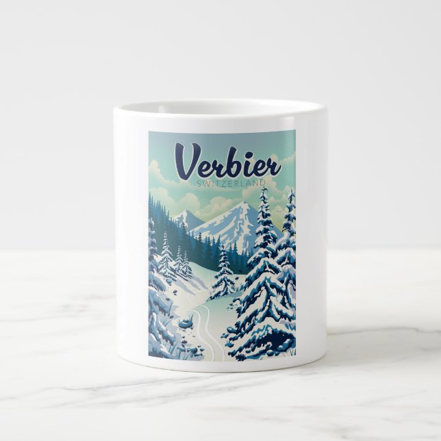Grande Tasse Affiche de voyage à Verbier Suisse (Devant)