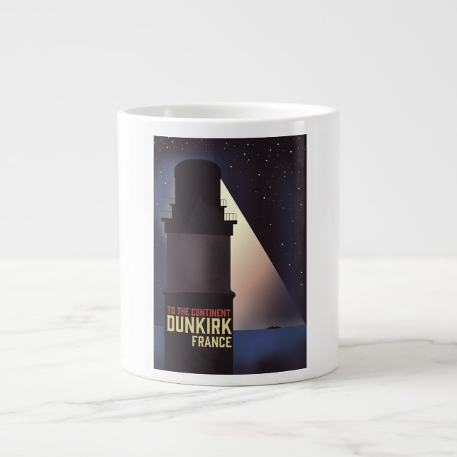 Grande Tasse Affiche de voyage du phare de Dunkerque. (Devant)