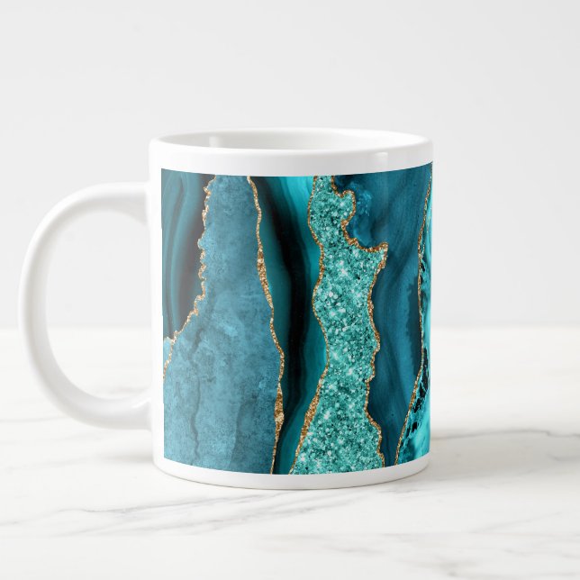 Grande Tasse Agate Turquoise Blue Gold Aqua Turquoise Coffee Mu (Gauche)