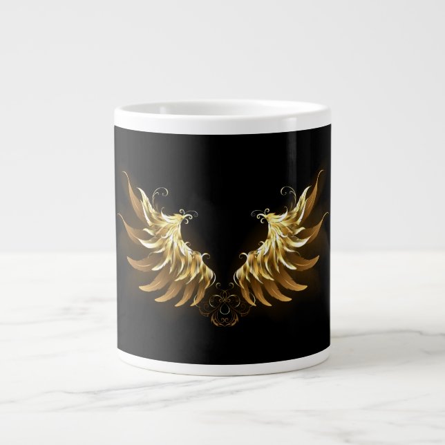 Grande Tasse Ailes d'Ange d'or sur arrière - plan noir (Devant)
