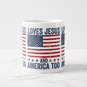 Grande Tasse Aime Jésus et l'Amérique Trop Dieu Chrétien 4ème d