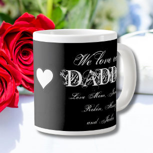 Grande Tasse "Aimez notre papa" Noms personnalisés Simple Noir 