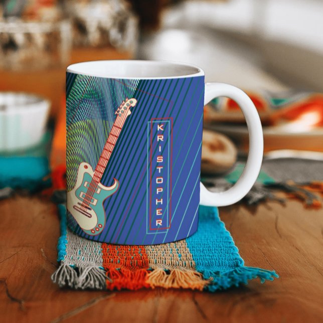 Grande Tasse Ajouter le nom Cool Modern Turquoise & Blue Electr (Créateur téléchargé)
