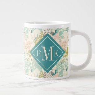 Grande Tasse Ajouter votre monogramme Modèle floral moderne