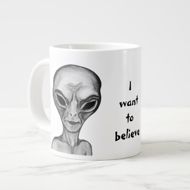 Grande Tasse Alien gris, je veux croire (Devant gauche)