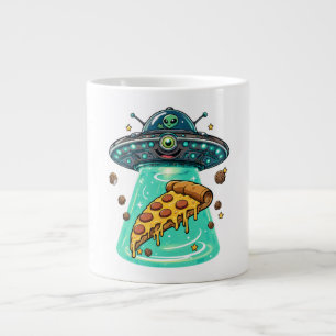 Grande Tasse Alien mignon d'UFO qui aspire une pizza, dessin an