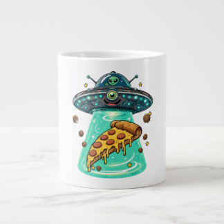 Grande Tasse Alien mignon d'UFO qui aspire une pizza, dessin an