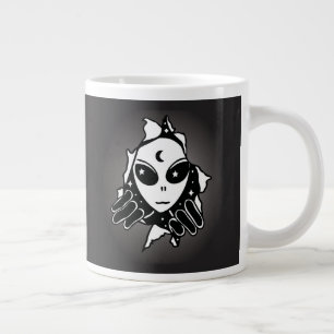 Grande Tasse Alien Mignon qui Regarde à Travers un Trou dans le
