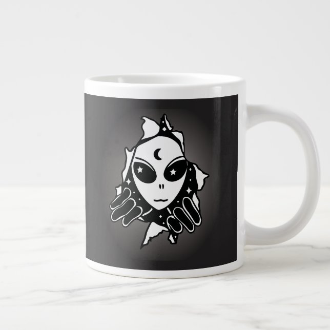 Grande Tasse Alien Mignon qui Regarde à Travers un Trou dans le (Droite)