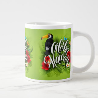 Grande Tasse Aloha Hawaii Fleurs Feuillage Papillons Jaune