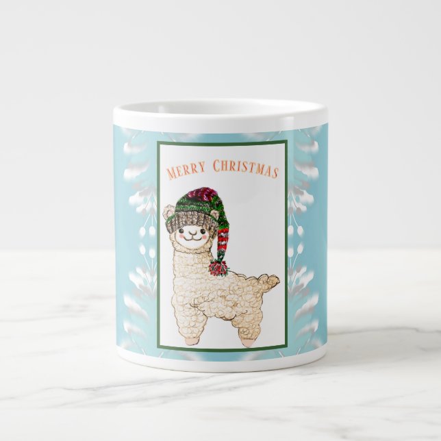 Grande Tasse Alpaca mignon avec un chapeau de fête (Devant)