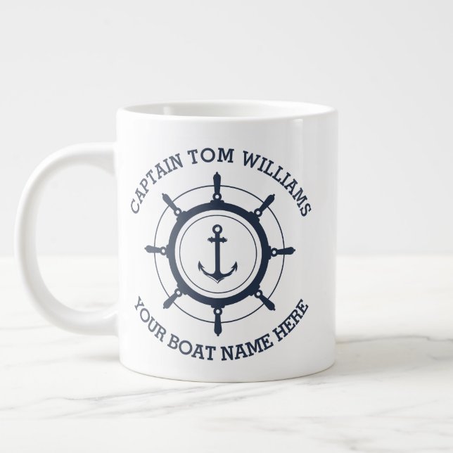 Grande Tasse Ancrage personnalisé du capitaine et du nom du bat (Gauche)