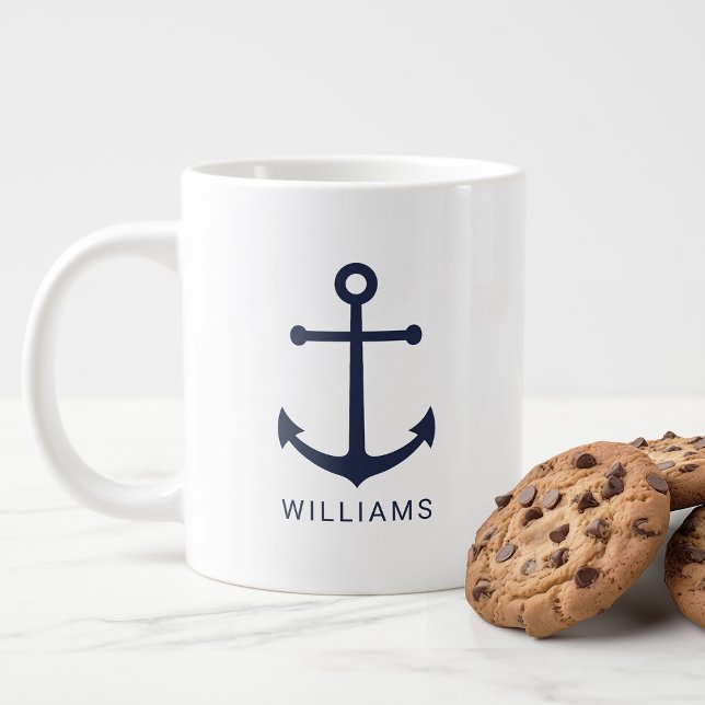 Grande Tasse Ancre bleu marine moderne avec nom personnalisé (Créateur téléchargé)
