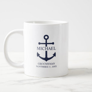 Grande Tasse Ancre Bleue marine Nautique Groomsmen personnalisé