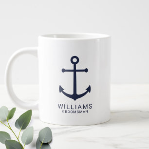 Grande Tasse Ancre Bleue Marine Nautique Groomsmen Personnalisé