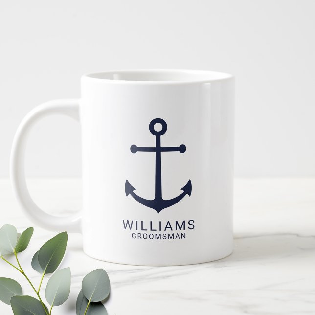 Grande Tasse Ancre Bleue Marine Nautique Groomsmen Personnalisé (Créateur téléchargé)