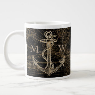Grande Tasse Ancre nautique Carte Monogramme Noir