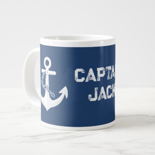 Grande Tasse Ancre nautique voile nautisme blanc bleu marine
