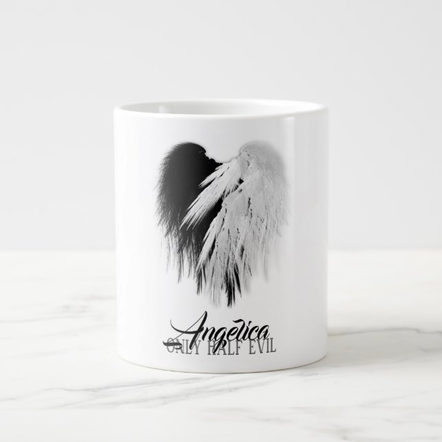 Grande Tasse ANGEL AILES COEUR Noir+Blanc Seulement mi-mal Funn (Devant)