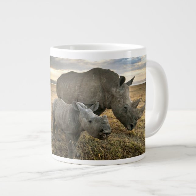 Grande Tasse Animaux de bébés cutest | White Rhino & Calf (Devant droit)